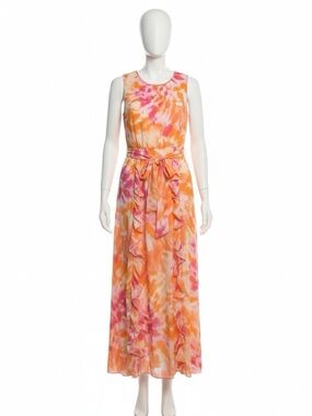 Calvin Klein Orange & Pink Tie-Waist Maxi Dress